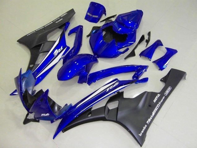 Lojas Carenagens Moto Yamaha YZF R6 2006-2007 - Azul Branco Preto Fosco Motul