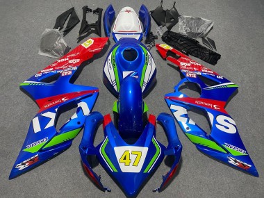 Lojas Carenagens Moto Suzuki GSXR 1000 2005-2006 - Azul Verde Branco Vermelho 47 Corrida
