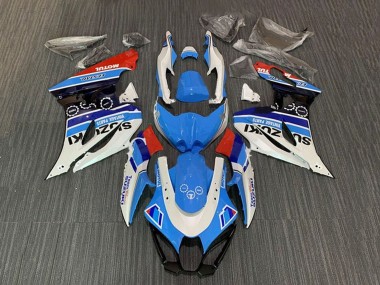 Lojas Carenagens Moto Suzuki GSXR1000 2017-2024 - Branco Azul Listra Vermelho Motul