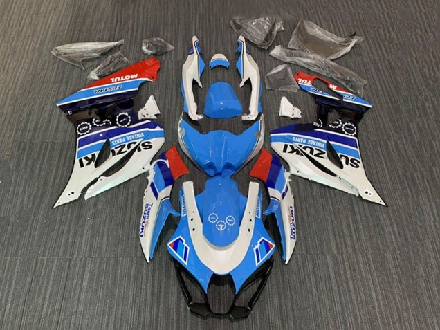 Lojas Carenagens Moto Suzuki GSXR1000 2017-2024 - Branco Azul Listra Vermelho Motul