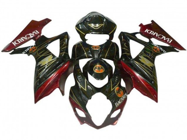 Lojas Carenagens Moto Suzuki GSXR 1000 2007-2008 - Preto Vermelho Ouro BACARDI