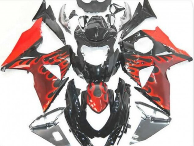 Lojas Carenagens Moto Suzuki GSXR 1000 2009-2016 - Preto Brilhante Vermelho Chama