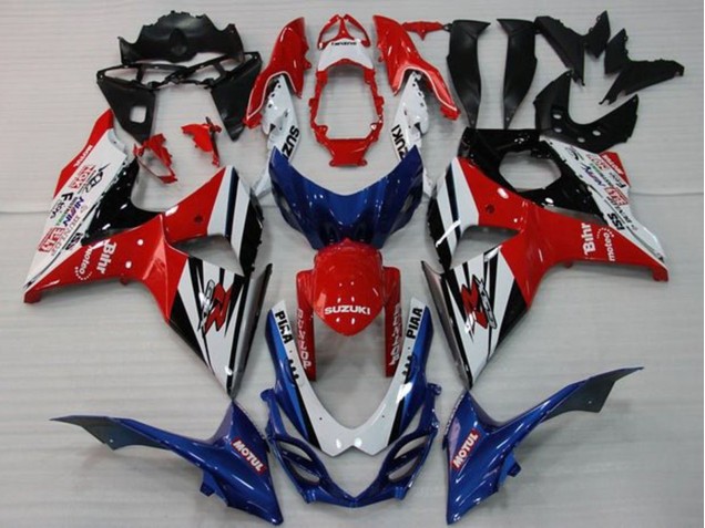 Lojas Carenagens Moto Suzuki GSXR 1000 2009-2016 - Branco Vermelho Azul Preto Listra