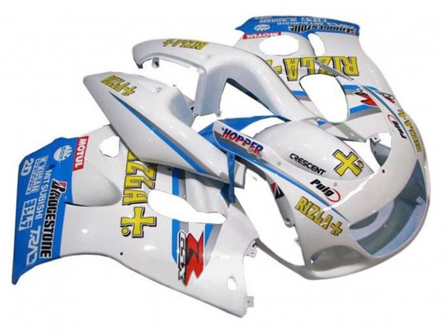 Lojas Carenagens Moto Suzuki GSXR 600 / GSXR 750 1996-2000 - Branco Azul Amarelo Rizla