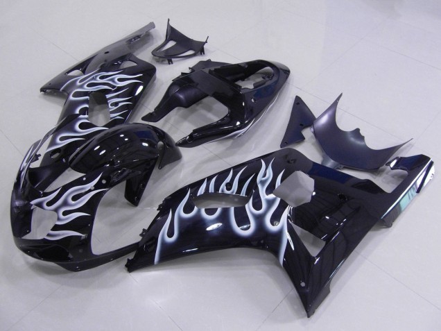 Lojas Carenagens Moto Suzuki GSXR 600 / GSXR 750 2001-2003 - Preto Brilhante Branco Chama