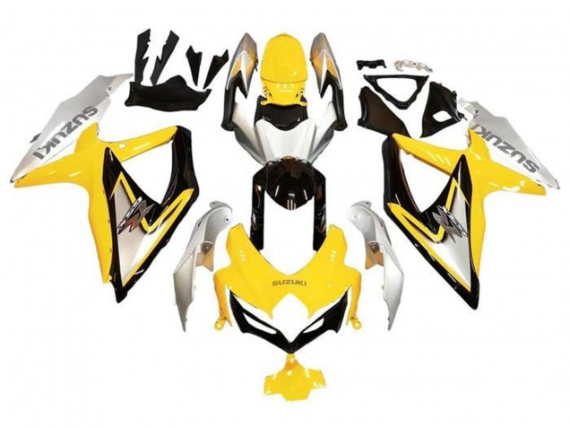 Lojas Carenagens Moto Suzuki GSXR 600 / GSXR 750 2008-2010 - Prata Amarelo Preto Brilhante