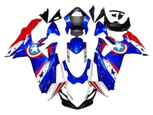 Lojas Carenagens Moto Suzuki GSXR 600 / GSXR 750 2011-2024 - Azul Branco Vermelho Captain America