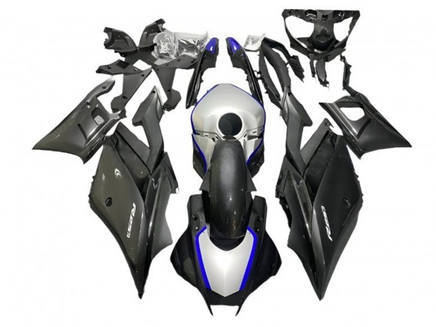 Lojas Carenagens Moto Yamaha YZF R3/R25 2022-2024 - Prata Azul Preto Fibra de Carbono Estilo