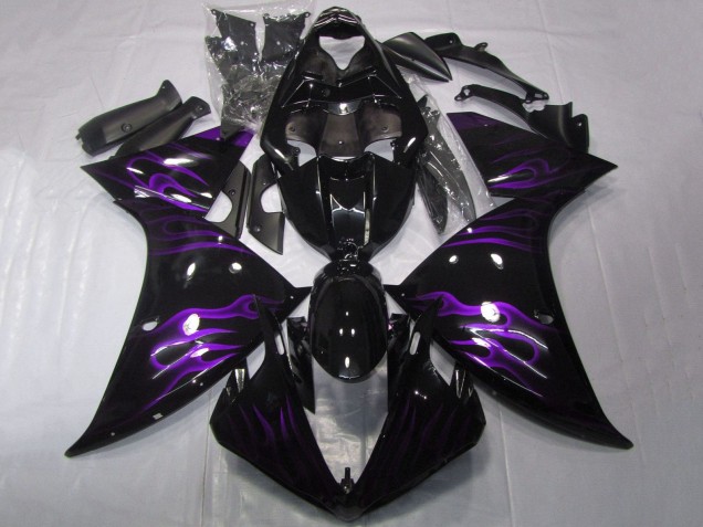 Lojas Carenagens Moto Yamaha YZF 1000 R1 2009-2011 - Preto Brilhante Roxo Chama