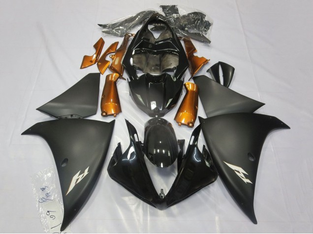 Lojas Carenagens Moto Yamaha YZF 1000 R1 2009-2011 - Preto Brilhante Preto Fosco Laranja
