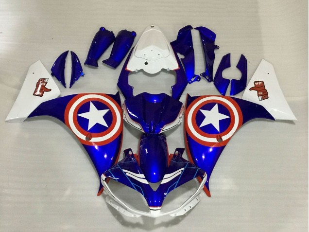 Lojas Carenagens Moto Yamaha YZF 1000 R1 2009-2011 - Azul Branco Vermelho Star Captain America
