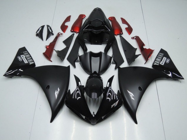 Lojas Carenagens Moto Yamaha YZF 1000 R1 2009-2011 - Preto Brilhante Preto Fosco Branco Decal Vermelho
