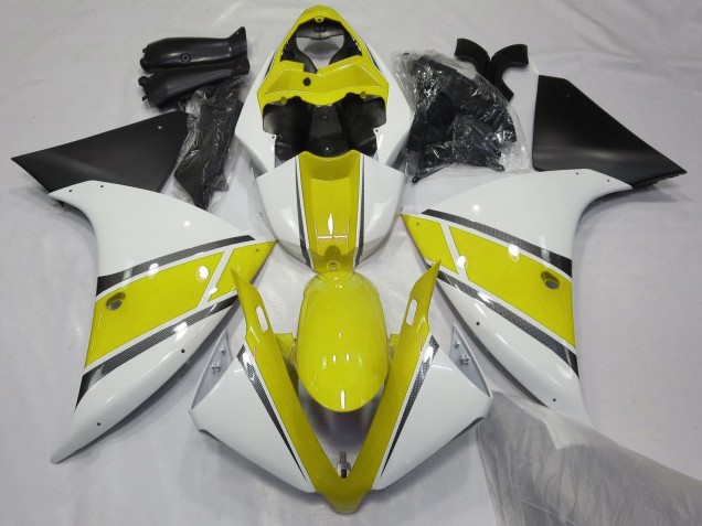Lojas Carenagens Moto Yamaha YZF 1000 R1 2009-2011 - Branco Amarelo Preto Fosco