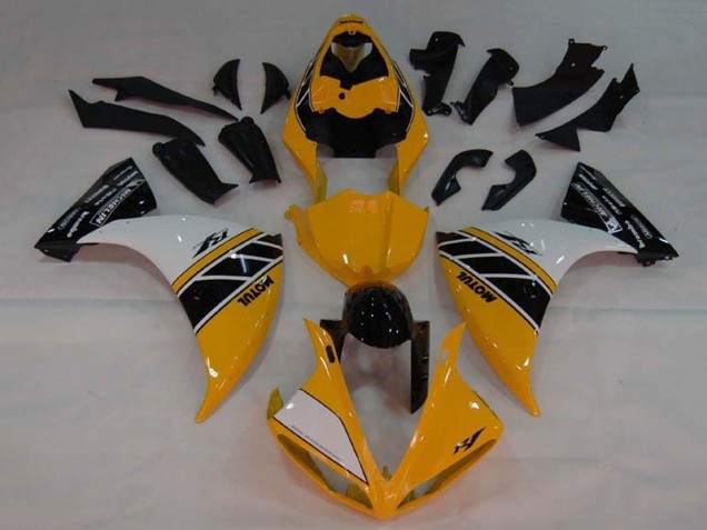 Lojas Carenagem Moto Yamaha YZF 1000 R1 2009-2011 - Amarelo Branco Preto Listra