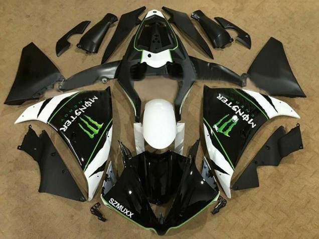 Lojas Carenagens Moto Yamaha YZF 1000 R1 2012-2014 - Branco Preto Verde Monstro Energy SZMUXX