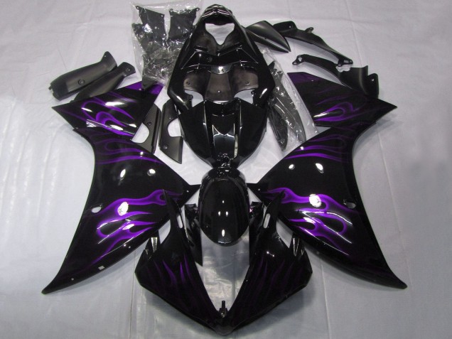 Lojas Carenagens Moto Yamaha YZF 1000 R1 2012-2014 - Preto Brilhante Roxo Chama