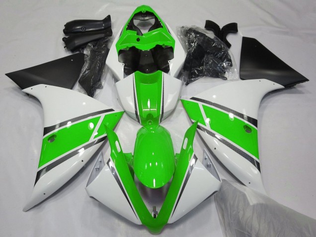Lojas Carenagens Moto Yamaha YZF 1000 R1 2012-2014 - Branco Verde Preto Fosco
