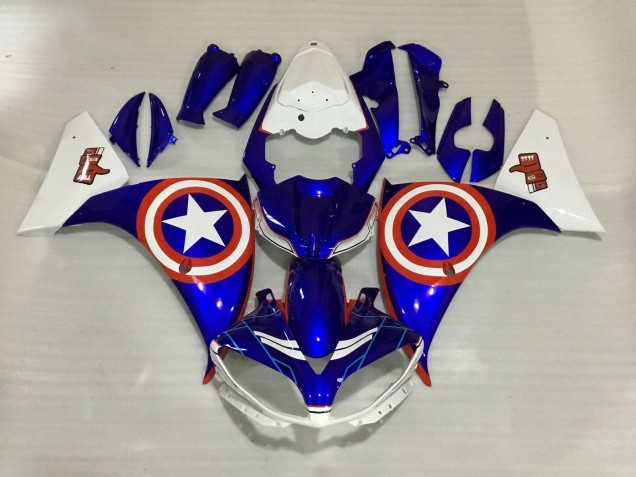 Lojas Carenagens Moto Yamaha YZF 1000 R1 2012-2014 - Branco Azul Vermelho Star Captain America