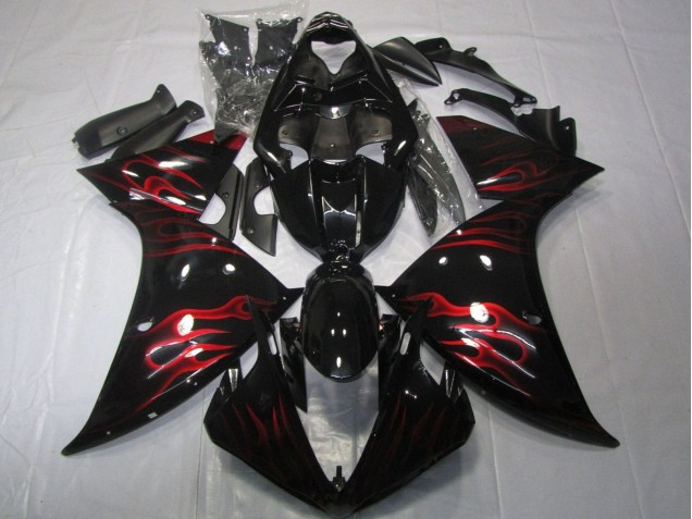 Lojas Carenagens Moto Yamaha YZF 1000 R1 2012-2014 - Preto Brilhante Vermelho Chama