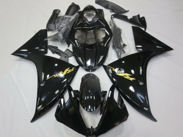 Lojas Carenagens Moto Yamaha YZF 1000 R1 2012-2014 - Preto Brilhante Ouro Decalques