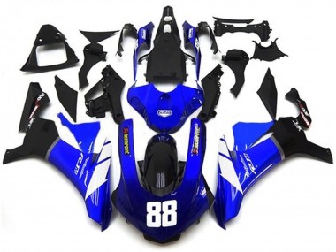 Lojas Carenagens Moto Yamaha YZF 1000 R1 2015-2019 - Azul Branco Preto Brilhante Akropovic