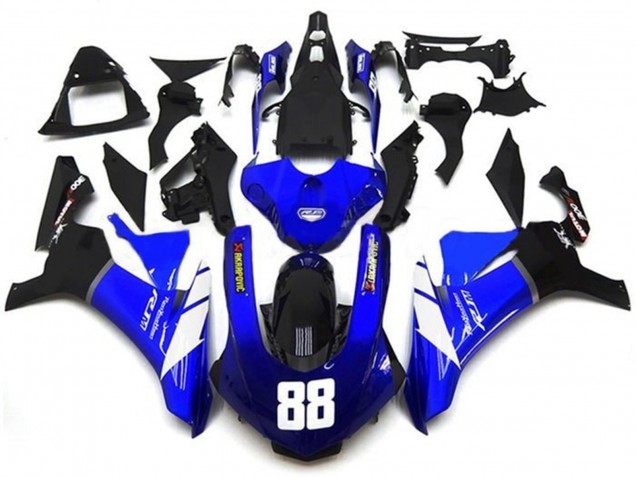 Lojas Carenagens Moto Yamaha YZF 1000 R1 2015-2019 - Azul Branco Preto Brilhante Akropovic