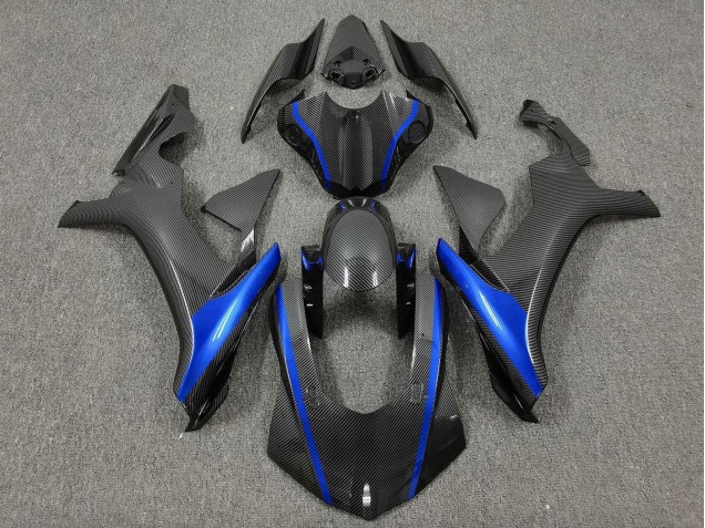 Lojas Carenagens Moto Yamaha YZF 1000 R1 2015-2019 - Falso Fibra de Carbono Azul
