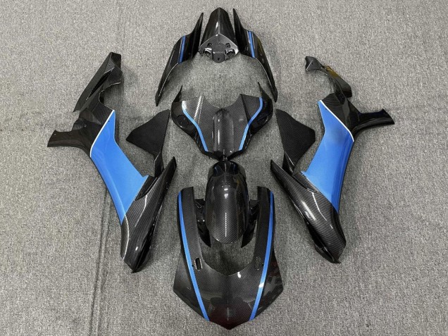 Lojas Carenagens Moto Yamaha YZF 1000 R1 2015-2019 - Falso Fibra de Carbono Azul Claro