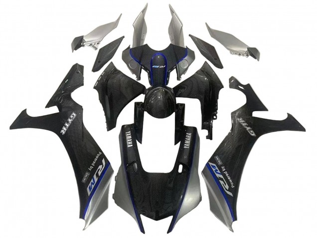 Lojas Carenagens Moto Yamaha YZF 1000 R1 2020-2025 - Falso Fibra de Carbono Prata Azul
