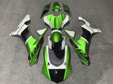 Lojas Carenagens Moto Yamaha YZF 1000 R1 2020-2025 - Branco Verde Falso Fibra de Carbono