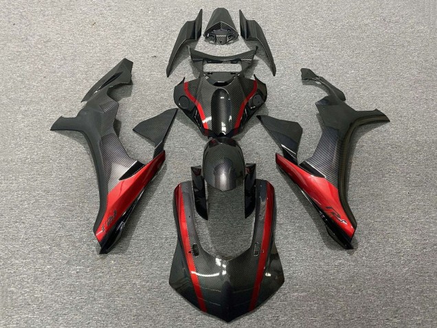 Lojas Carenagens Moto Yamaha YZF 1000 R1 2020-2025 - Falso Fibra de Carbono Vermelho