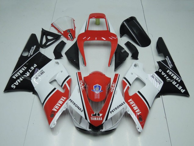 Lojas Carenagens Moto Yamaha YZF 1000 R1 1998-1999 - Vermelho Branco Preto Brilhante Petronas Yamalube