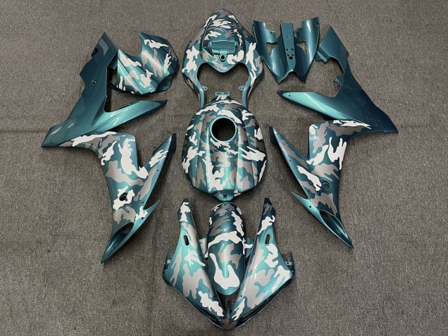 Lojas Carenagens Moto Yamaha YZF 1000 R1 2004-2006 - Teal Verde Branco Cinzento Camouflage