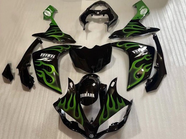 Lojas Carenagens Moto Yamaha YZF 1000 R1 2007-2008 - Preto Brilhante Verde Chama