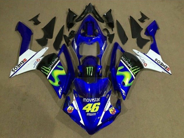 Lojas Carenagens Moto Yamaha YZF 1000 R1 2007-2008 - Azul Branco Preto Verde MoviStar Monstro ENEOS