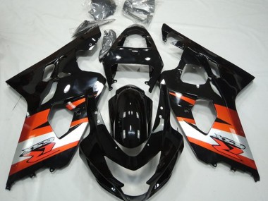 Lojas Carenagens Moto Suzuki GSXR 600 / GSXR 750 2004-2005 - Preto Brilhante Laranja Branco Decal