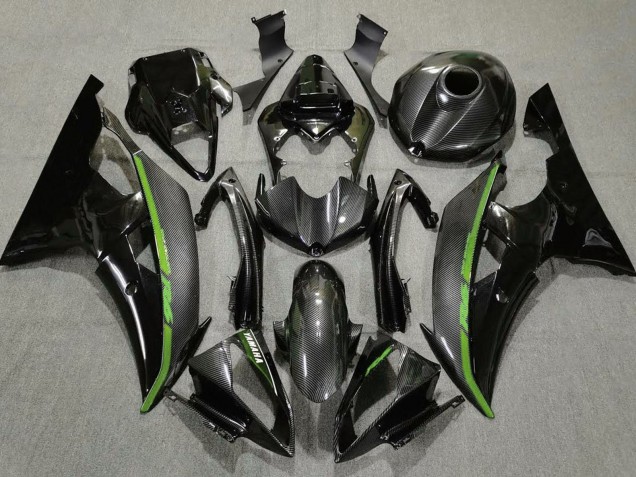Lojas Carenagens Moto Yamaha YZF R6 2008-2016 - Preto Fibra de Carbono Estilo Verde