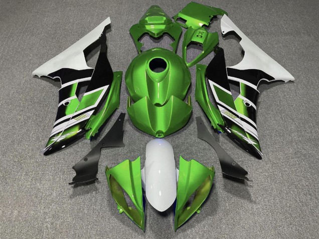Lojas Carenagens Moto Yamaha YZF R6 2008-2016 - Branco Verde Preto Brilhante Listra