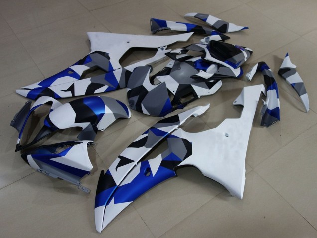 Lojas Carenagens Moto Yamaha YZF R6 2008-2016 - Branco Azul Cinzento Camouflage