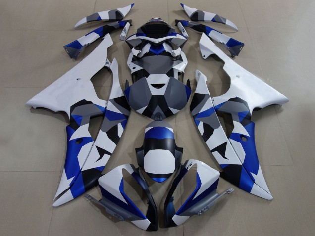 Lojas Carenagens Moto Yamaha YZF R6 2008-2016 - Branco Azul Cinzento Camouflage