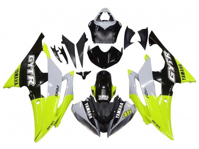 Lojas Carenagens Moto Yamaha YZF R6 2008-2016 - Branco Verde Preto Brilhante GYTR