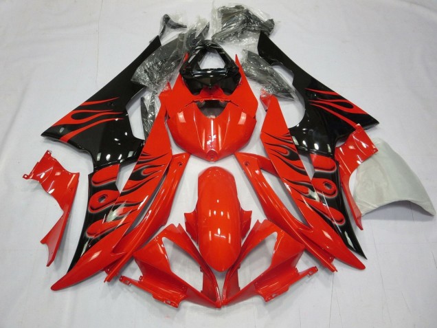 Lojas Carenagens Moto Yamaha YZF R6 2008-2016 - Vermelho Preto Brilhante Chama