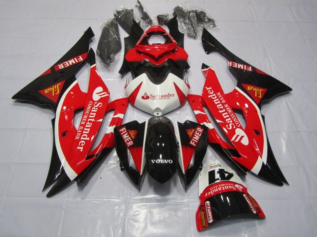 Lojas Carenagens Moto Yamaha YZF R6 2008-2016 - Branco Vermelho Preto Santander