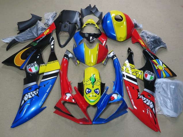 Lojas Carenagens Moto Yamaha YZF R6 2008-2016 - Azul Amarelo Vermelho Preto Tubarão