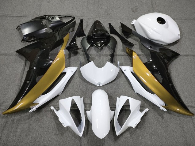 Lojas Carenagens Moto Yamaha YZF R6 2008-2016 - Branco Ouro Preto Brilhante