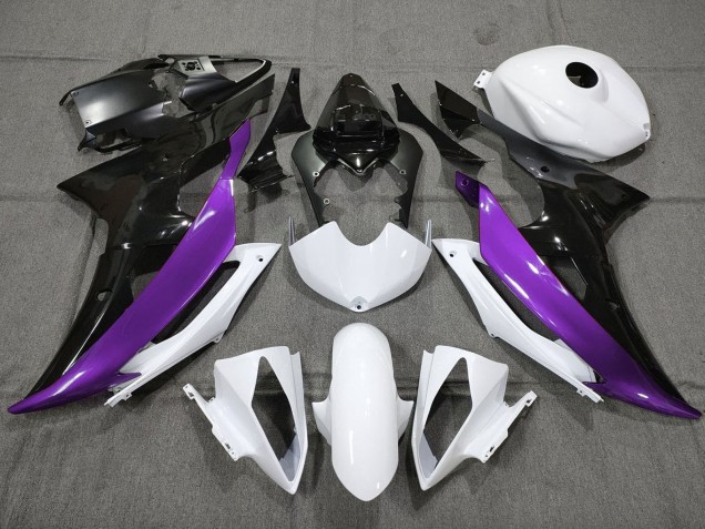 Lojas Carenagens Moto Yamaha YZF R6 2008-2016 - Branco Roxo Preto Brilhante