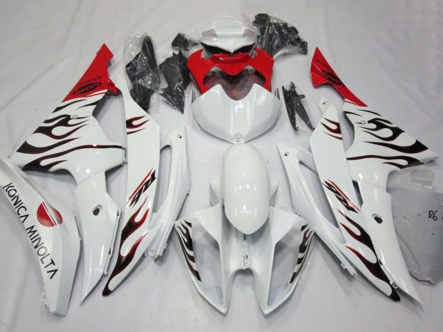 Lojas Carenagens Moto Yamaha YZF R6 2008-2016 - Branco Vermelho Preto Chama