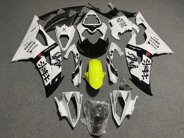 Lojas Carenagens Moto Yamaha YZF R6 2008-2016 - Branco Amarelo Preto Brilhante Chinês Characters