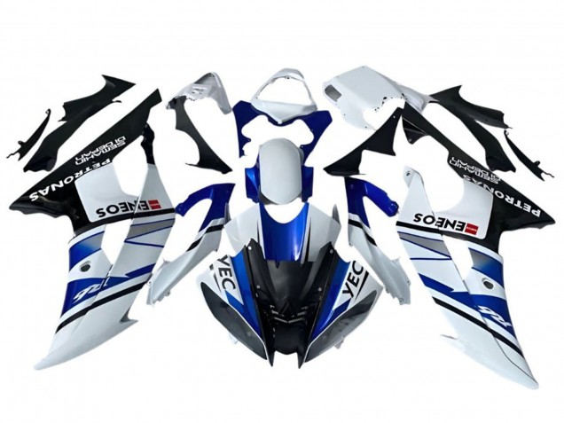 Lojas Carenagens Moto Yamaha YZF R6 2008-2016 - Branco Azul Preto YEC ENEOS Petronas Semakin Didepan