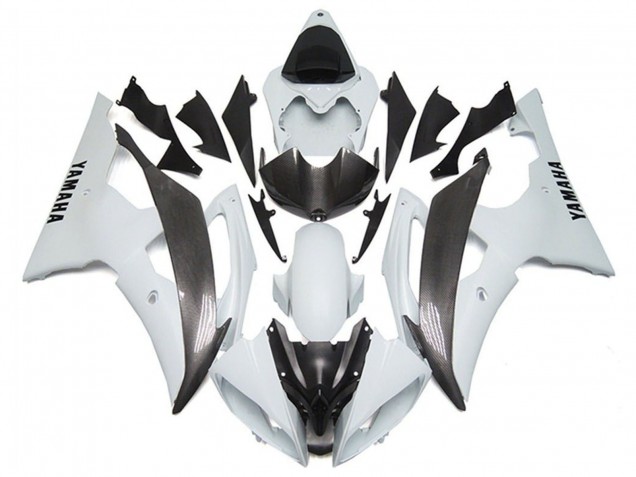 Lojas Carenagens Moto Yamaha YZF R6 2008-2016 - Branco Falso Fibra de Carbono Estilo